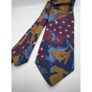 Designer Silk House by Executive Abstract Silk Necktie Navy Burgundy Mustard